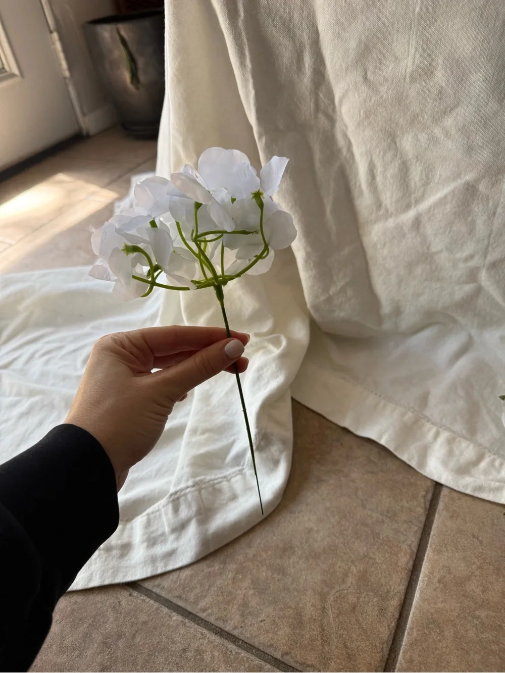 Wedding Supplies - White Table Cloth, Faux Florals, Floral Foam